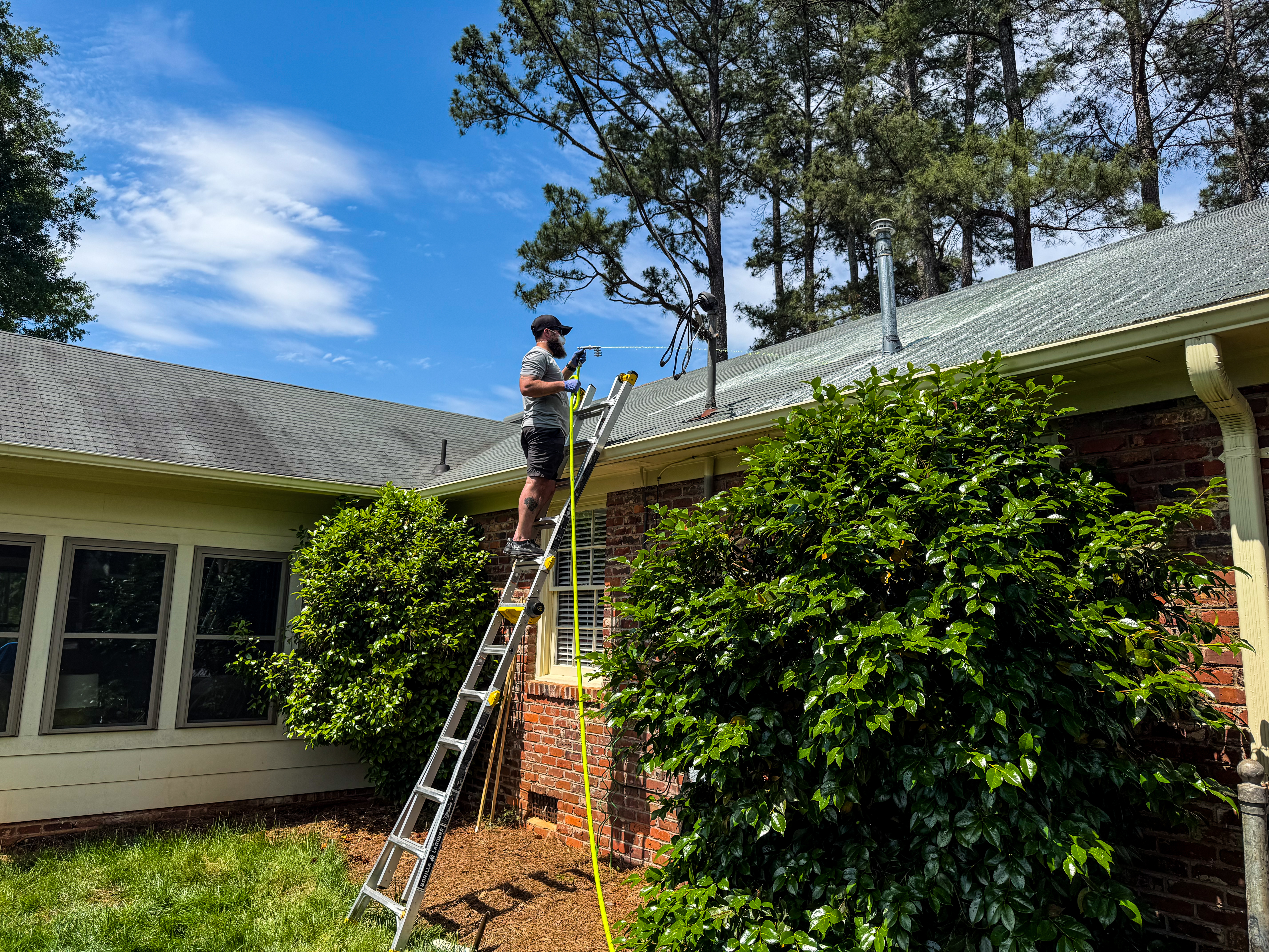 Moss Free soft wash application on Upstate SC home